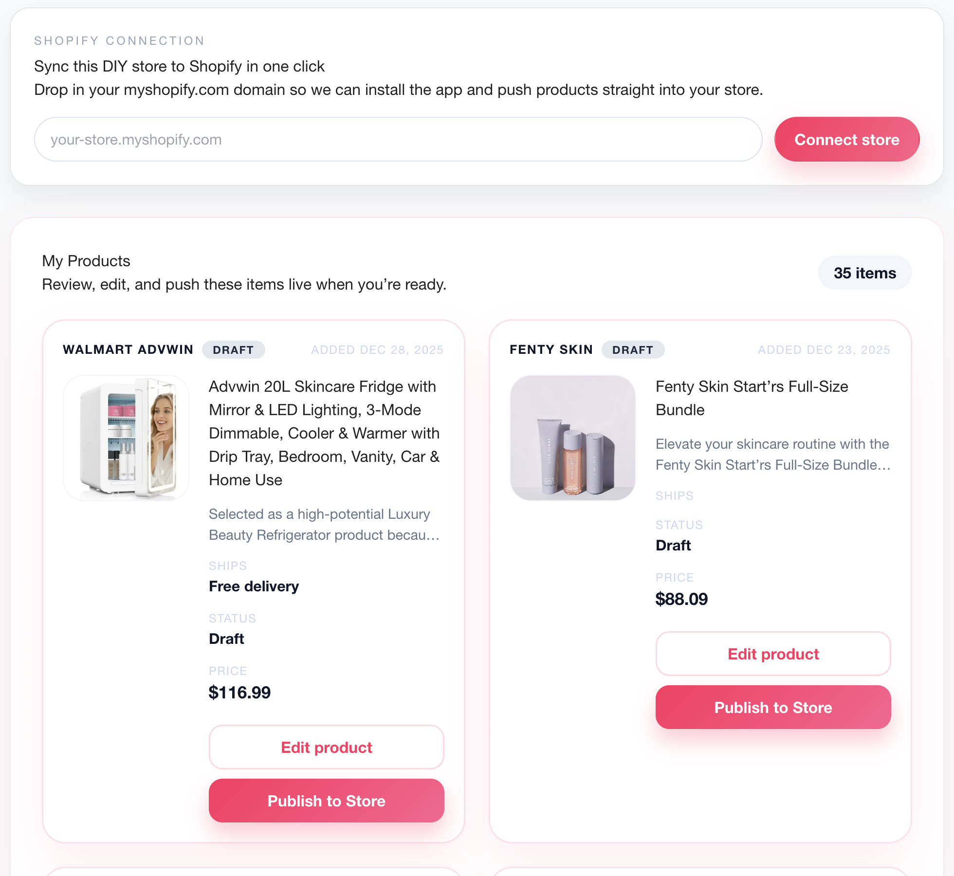 Shopify import visual